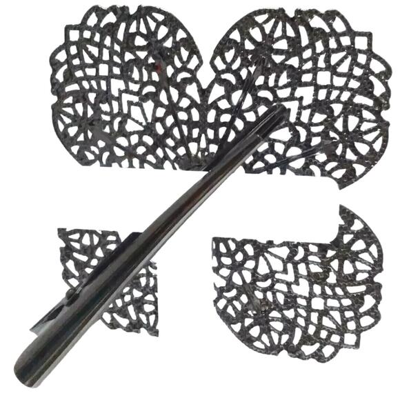 Metallic Rhinestone Flower Hair Clip Large Intricate Metal Work Gray Duckbill - Picture 5 of 8